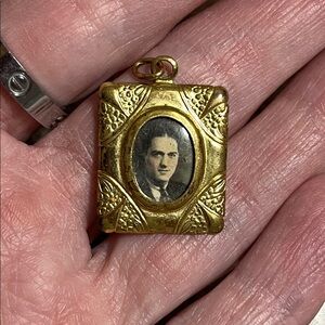 Antique Locket Charm/Pendant With Daguerreotype Photo Of Handsome Gentleman